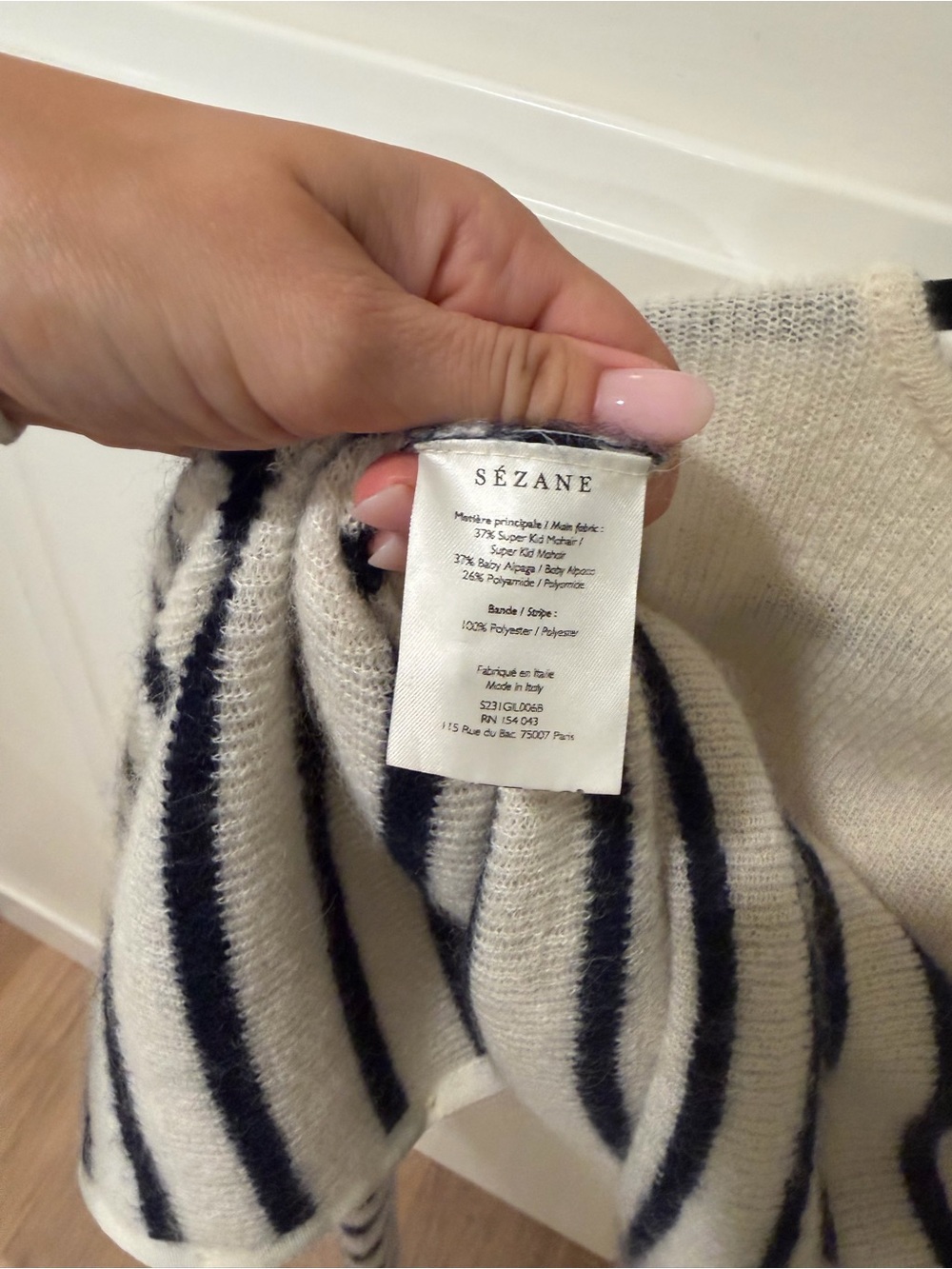 Sezane Cream and Navy Striped Button Cardigan - Picture 3 of 4